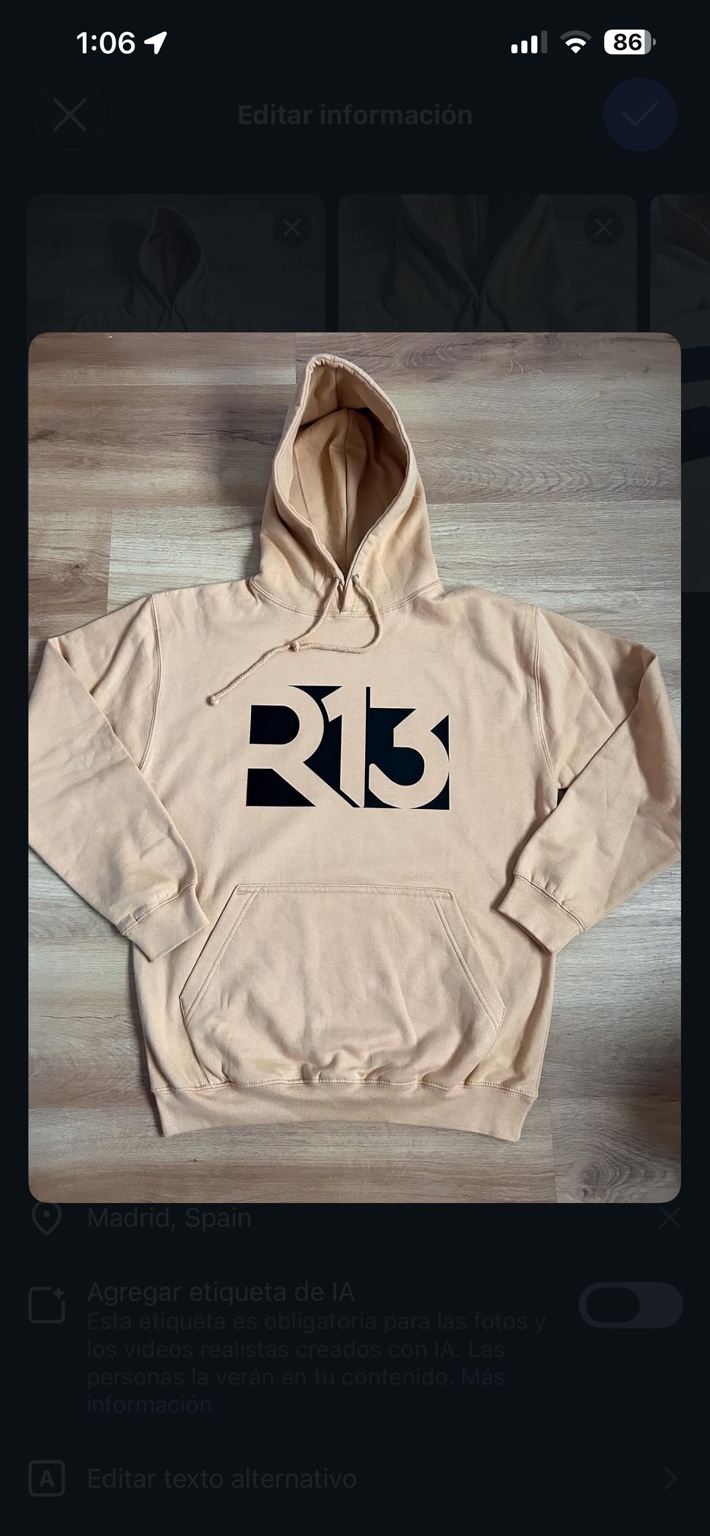 Sudadera R13 Nude con capucha y logo frontal